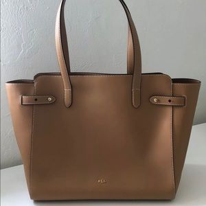 NEW RALPH LAUREN TOTE LEATHER BAG TAN LIGHT BROWN